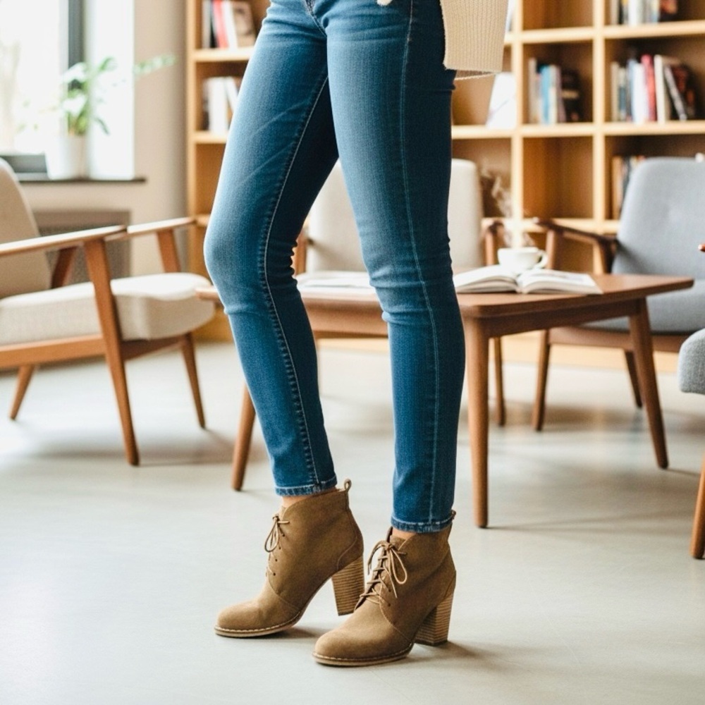 Seychelles by Anthropologie Laced Leather Bootie “Tower” Block Heels Tan sz 8.5